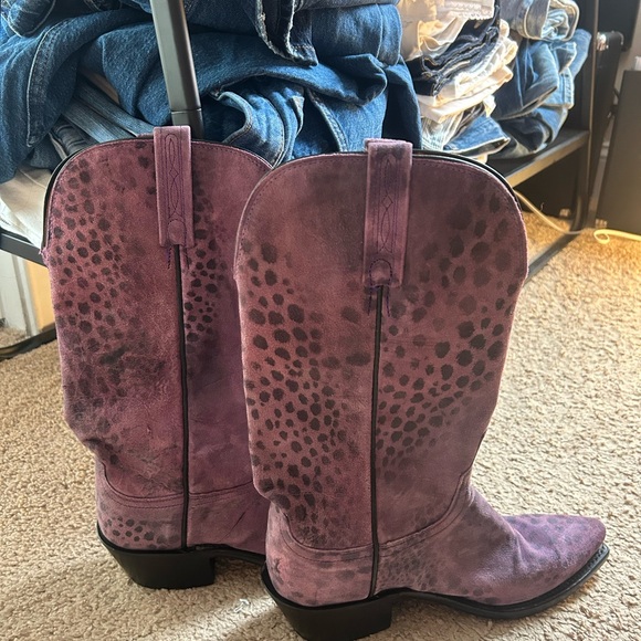 Lucchese Purple Leopard Print Cowboy Boots
